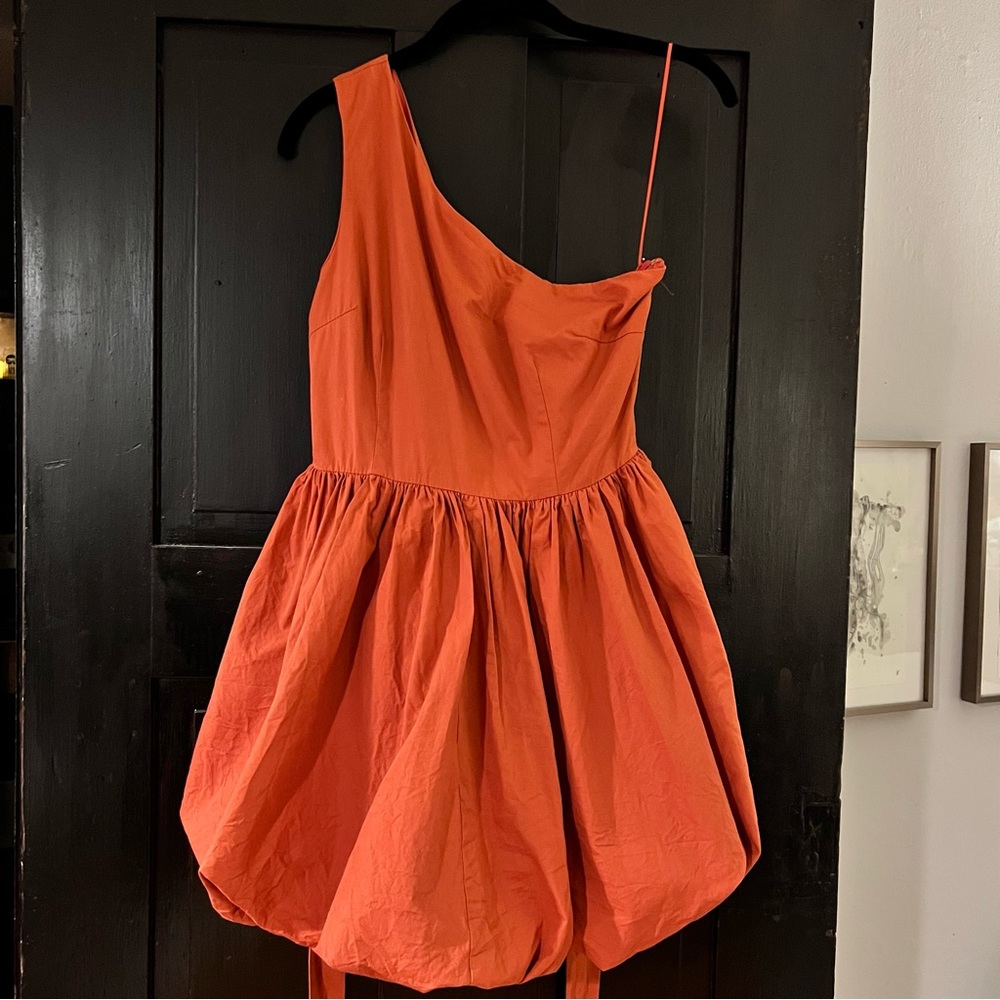 Burnt Orange Bubble Dress - One Shoulder